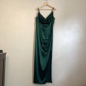 Emerald Sundae Green Ruched Slit Maxi Dress